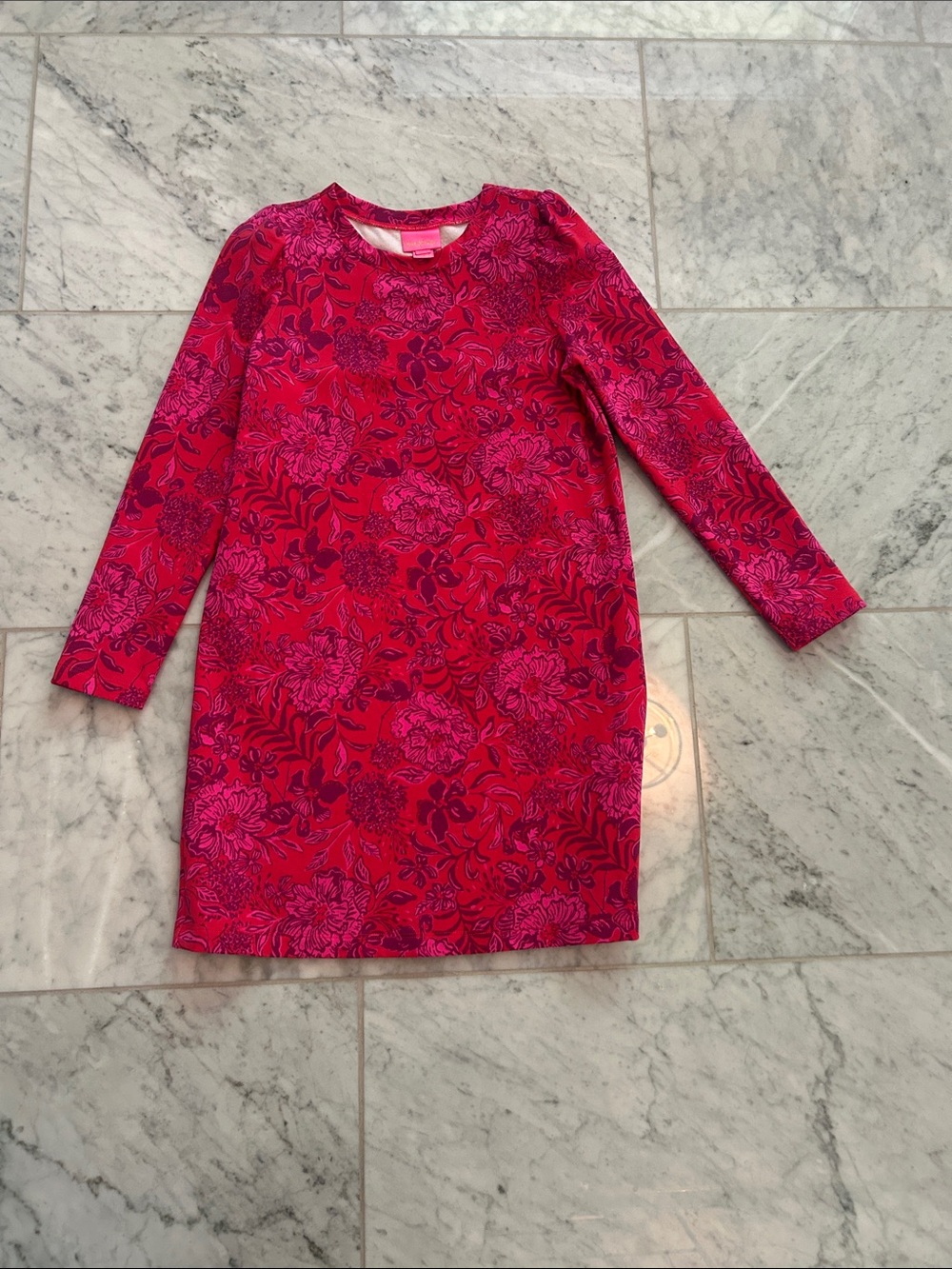 Lilly Pulitzer Girls Pink and Red Floral Long Sleeve Dress